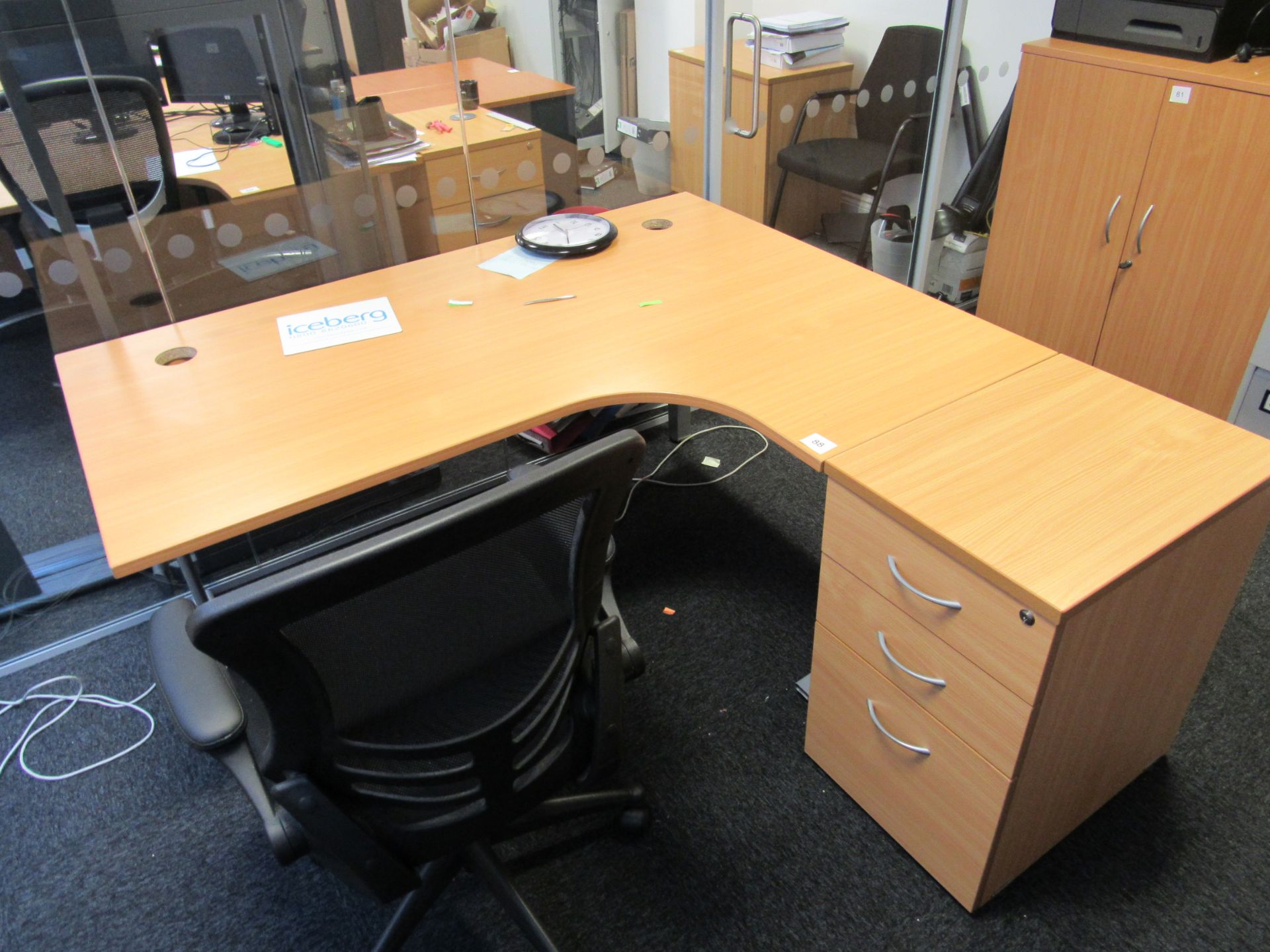 Right Hand Radius Desk with Chair and Desk High Pedestal – (Located in York) - Image 2 of 2