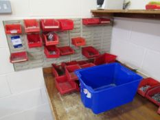 Quantity of Plastic Parts bins and Wall Rack