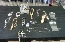 Quantity of Ladies Jewellery To Box To Include Necklaces, Rings, Bracelets, Ear Rings and Ring Displ