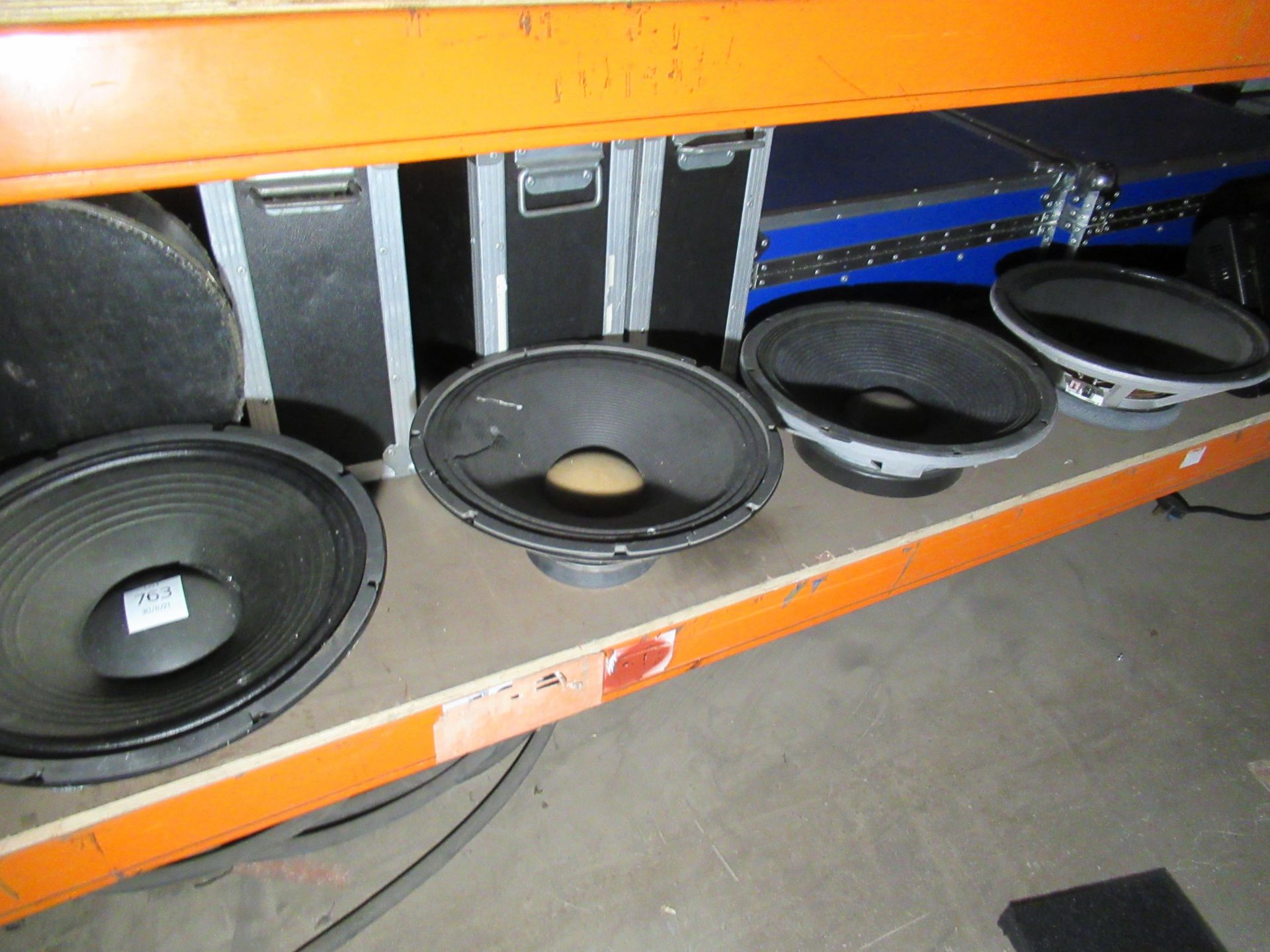4 x Speaker cones by JBL, Beymall and Peavey (one unbranded)