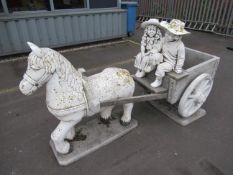 Border stone horse and cart garden ornament