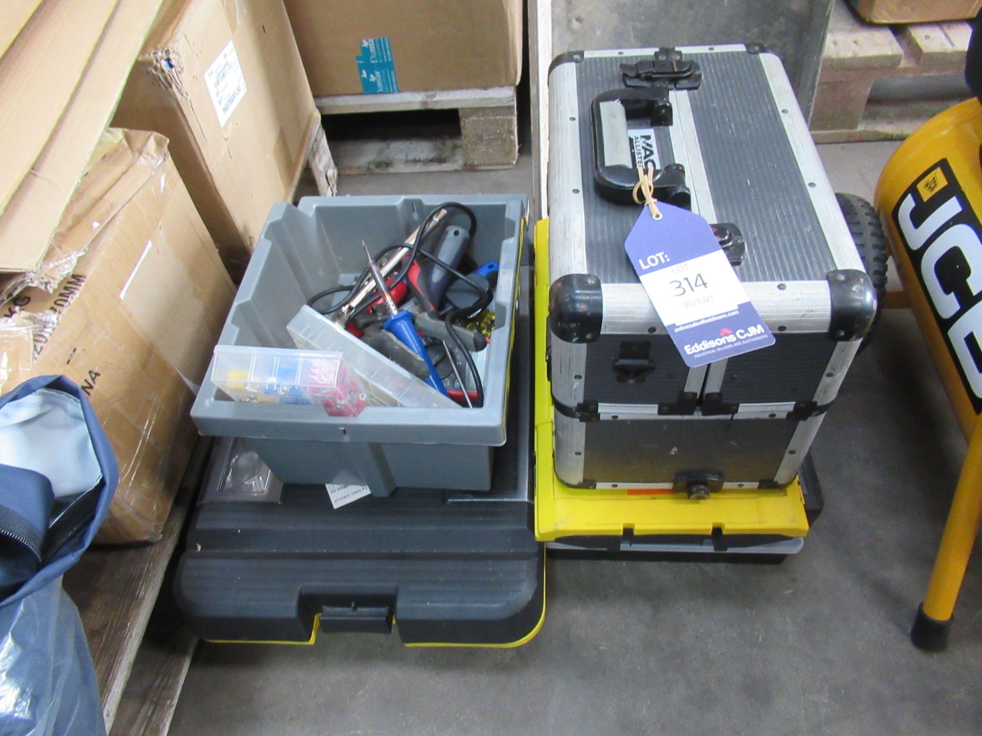 A selection of tool boxes and contents and a set of wheel chair ramps (in need of repair)