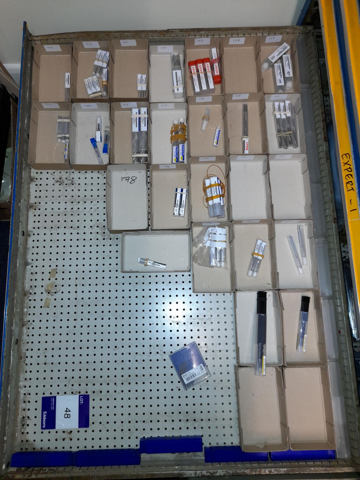 Quantity of various CNC drills and deburring blades etc., as lotted to tray (Tray & drawer not