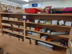 Quantity of various inserts, drills, auto bulbs etc., to two bays, Location A20 (Shelving not
