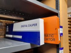 2 Mitutoyo digimatic indicators and 1 Moore & Wright digital calliper. Location B2 (Shelving not