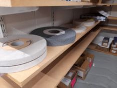 Quantity of various Norton grinding wheels as photographed (Shelving not included)