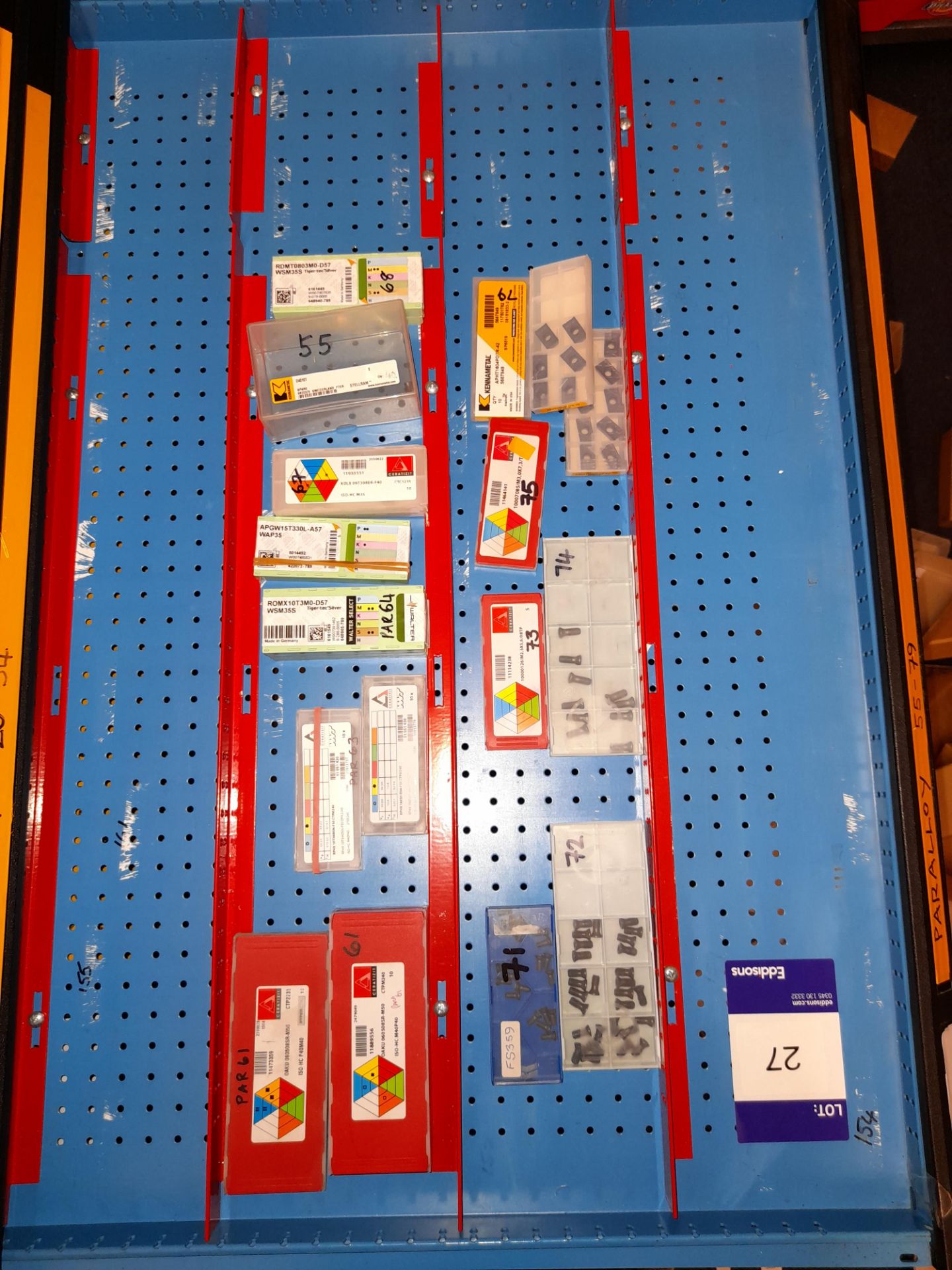 Quantity of various CNC cutting tips etc., as lotted to tray (Tray not included) (Note: Various