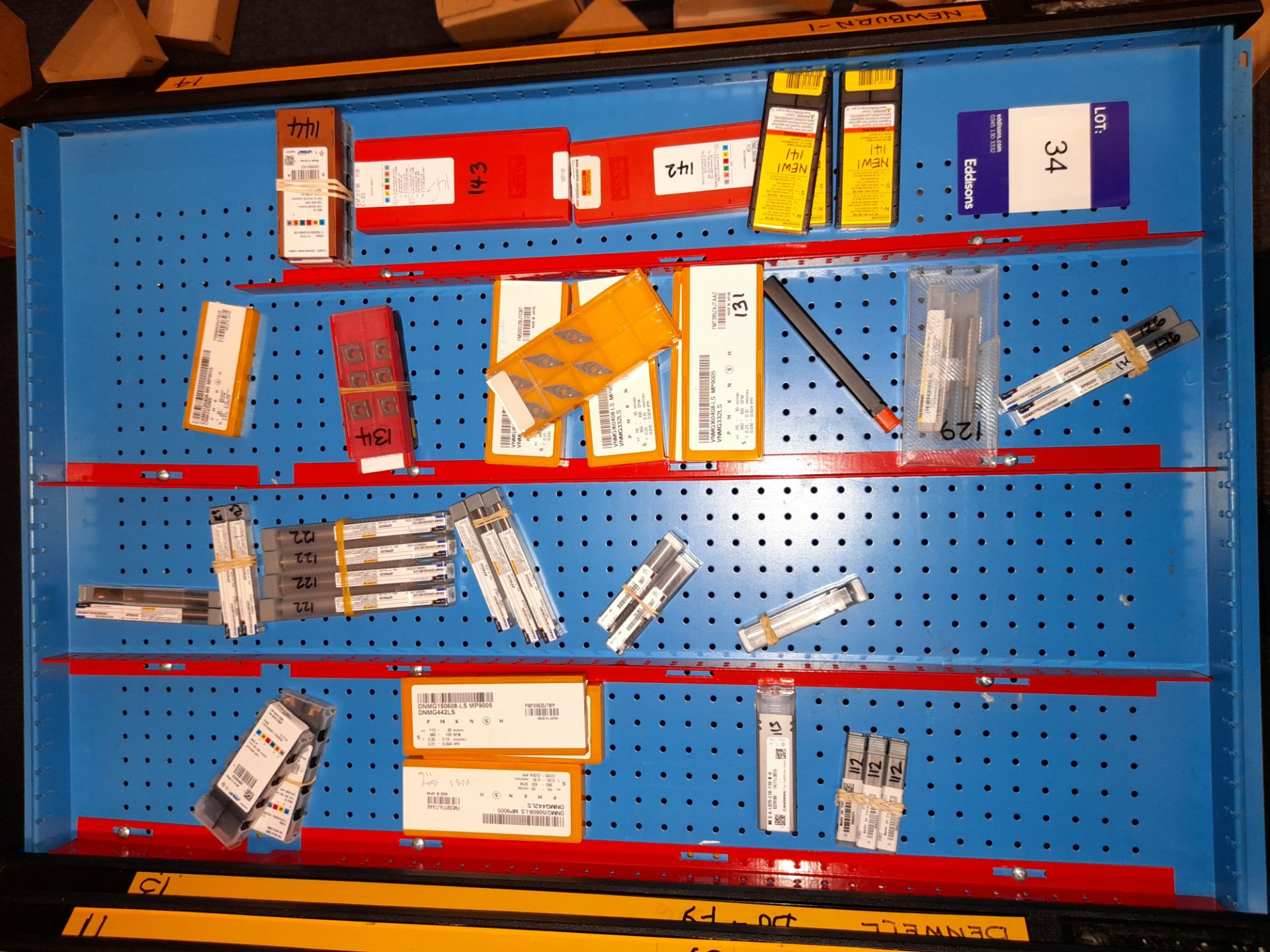 Quantity of various CNC drills, inserts, and tips etc., as lotted to tray (Tray & drawer unit not