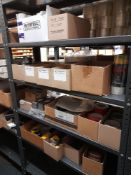 Contents to 4 shelves to include PTFE tape, various insulation tapes, carborundum blocks,