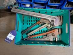 6 - Various stilsons/wrenches to plastic crate