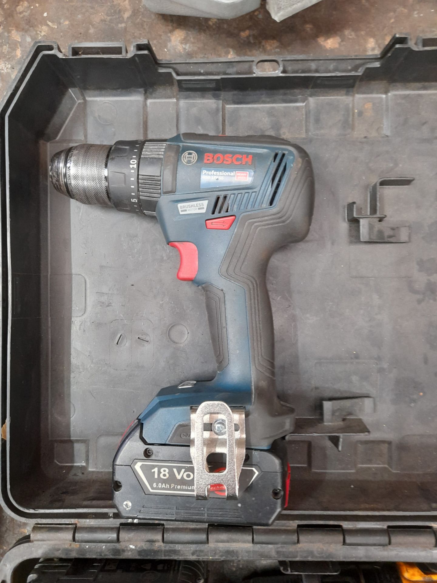 Dewalt 18v L1-TON drill, with 3 batteries & one charger, with case and Bosch GSB18V/55 drill, with - Image 2 of 4