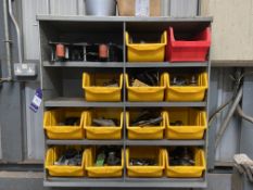 4 tier rack with lin bins & contents