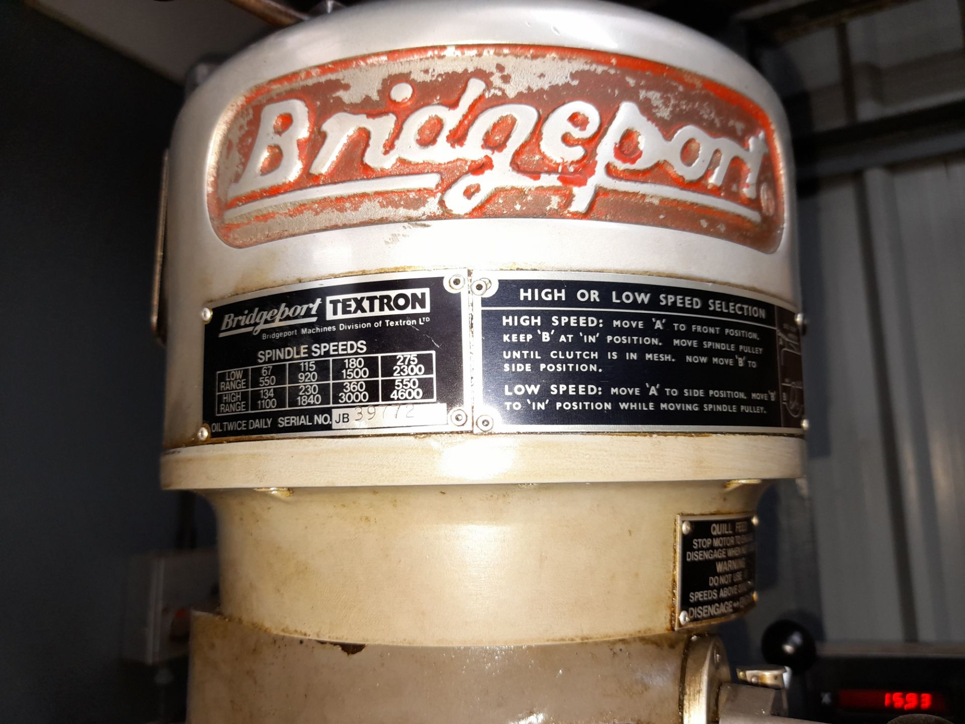 Bridgeport Textron vertical milling machine, s/n JB39772, with Heidenhain digital read out - Image 4 of 6