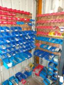 Large quantity of lin bins & contents to include screws, nuts, bolts, washers etc., to 2 wall