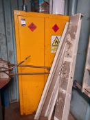 Double door hazardous chemical cupboard with contents