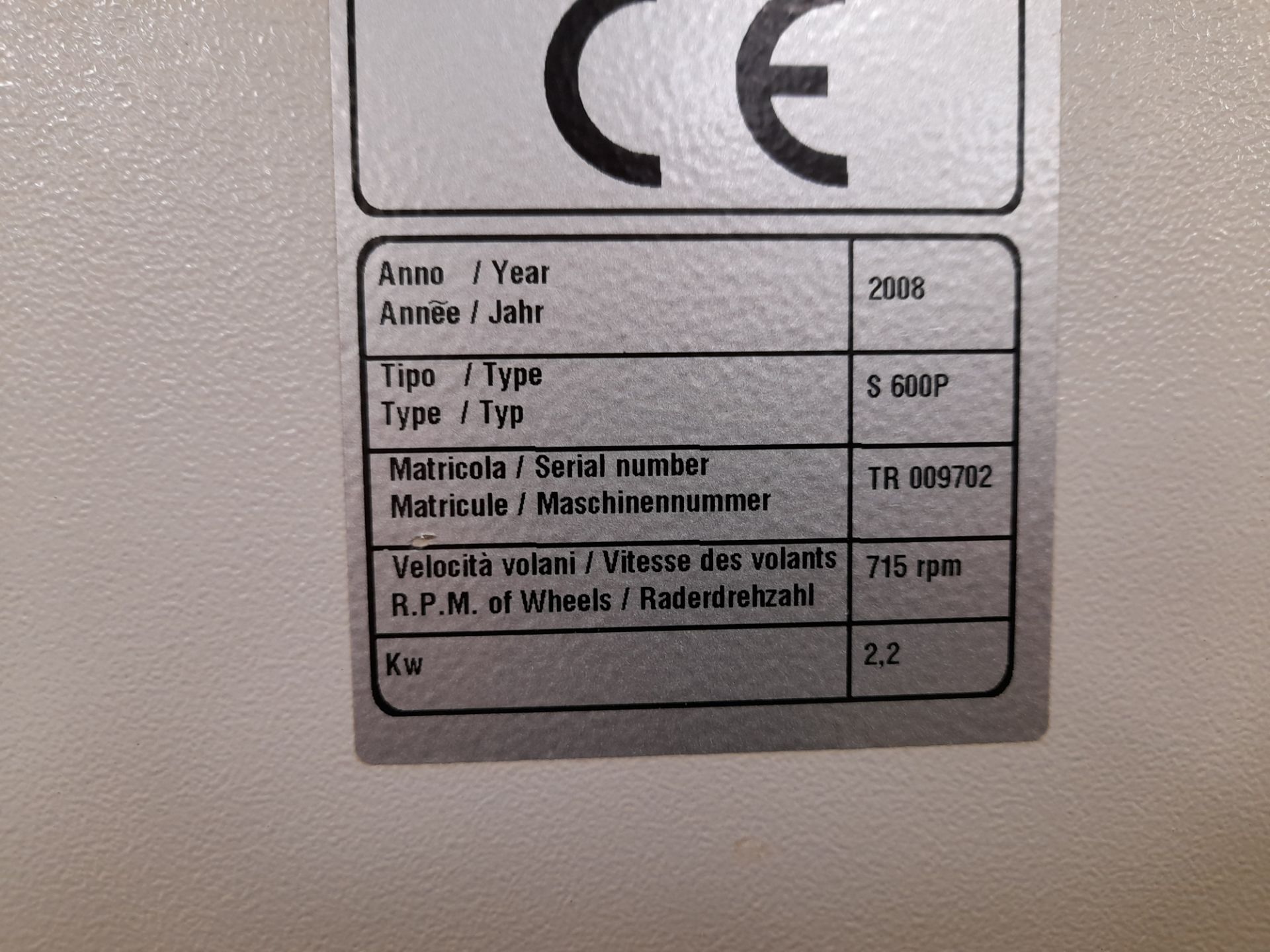 Tecnomax S600P Bandsaw (Serial Number TR 009702, 2008) - Image 5 of 5