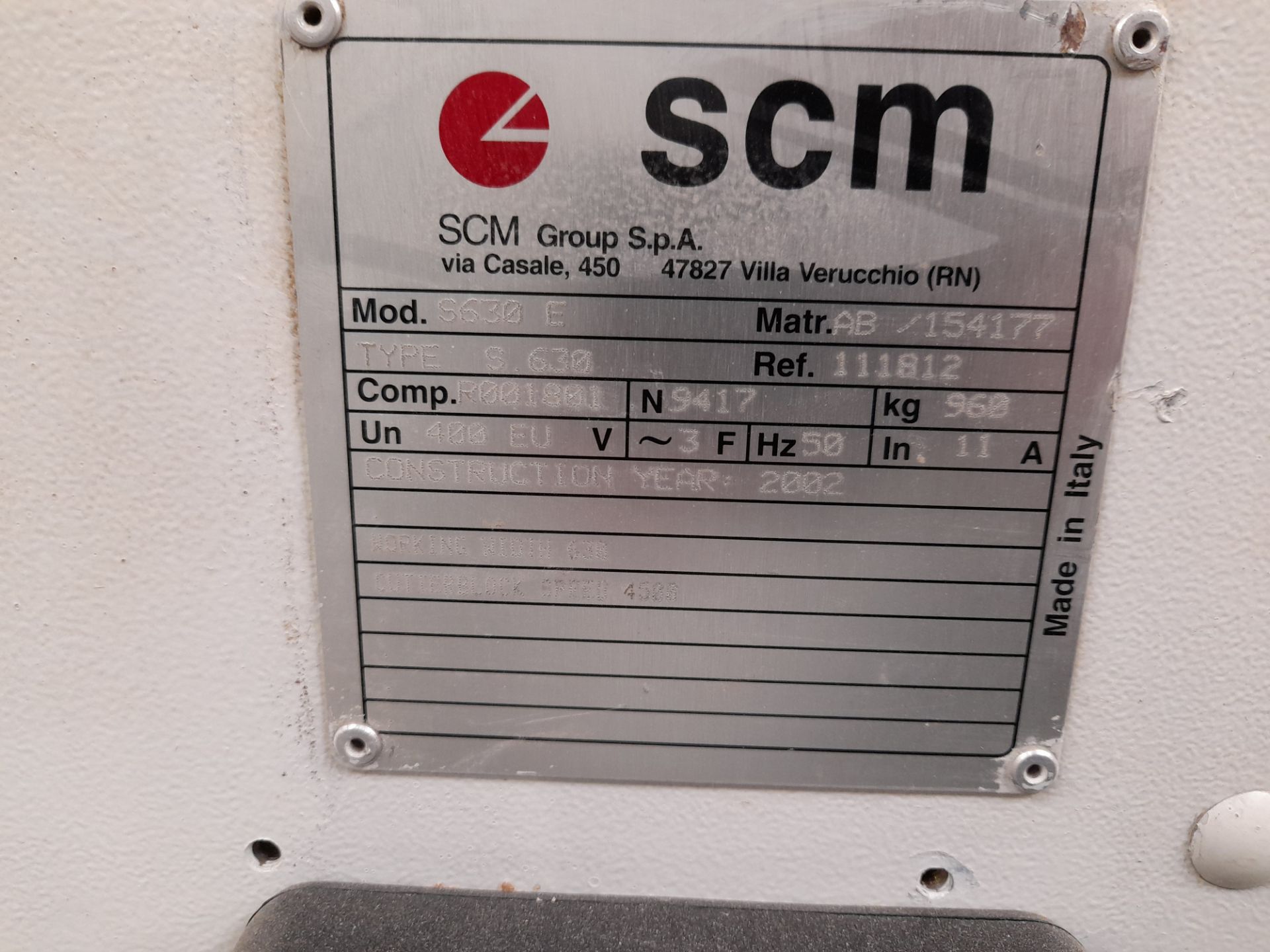 SCM S630E Thicknesser (Serial Number AB/154177, 2002), 630mm working width - Image 6 of 6