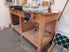 Timber Constructed workbench (2.1m x 900m), including Record vice
