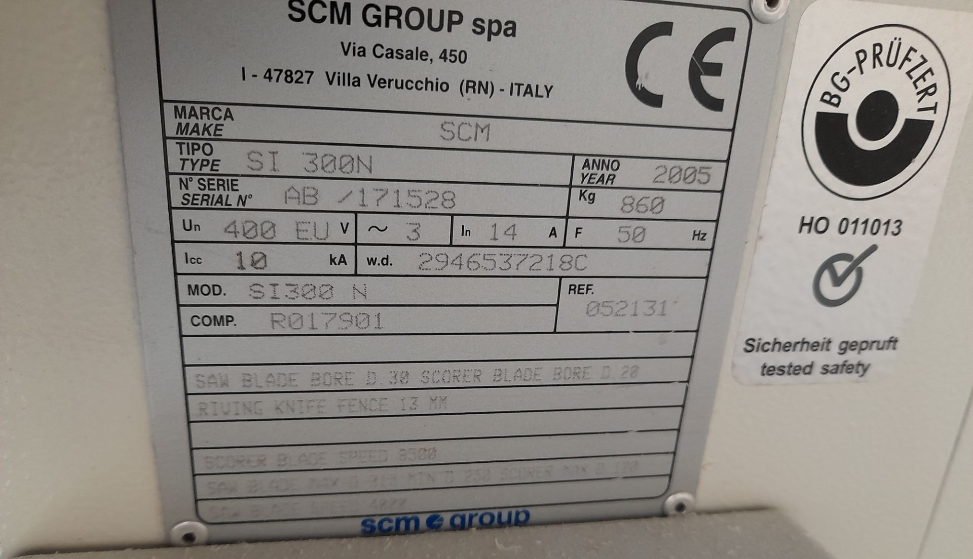 SCM SI300N Panel Saw (Serial Number AB/171528, 2005), with an assortment of associated tooling - Image 7 of 15