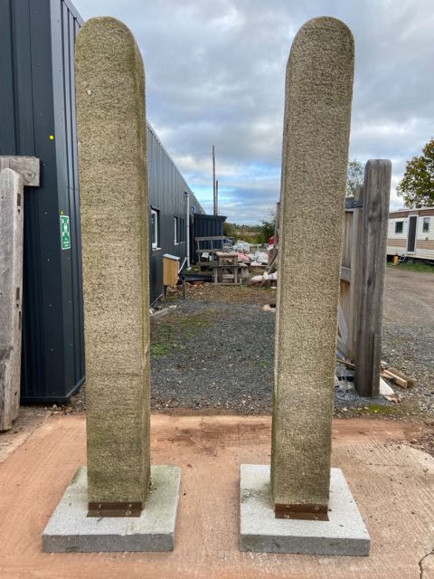 Pair of ex-display stone piers in granite, 300mm square, 2500mm high plus base - Image 2 of 9