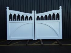 Pair of Bespoke ornate driveway gates in Iroko, painted white, Each gate leaf size approx 1900mm