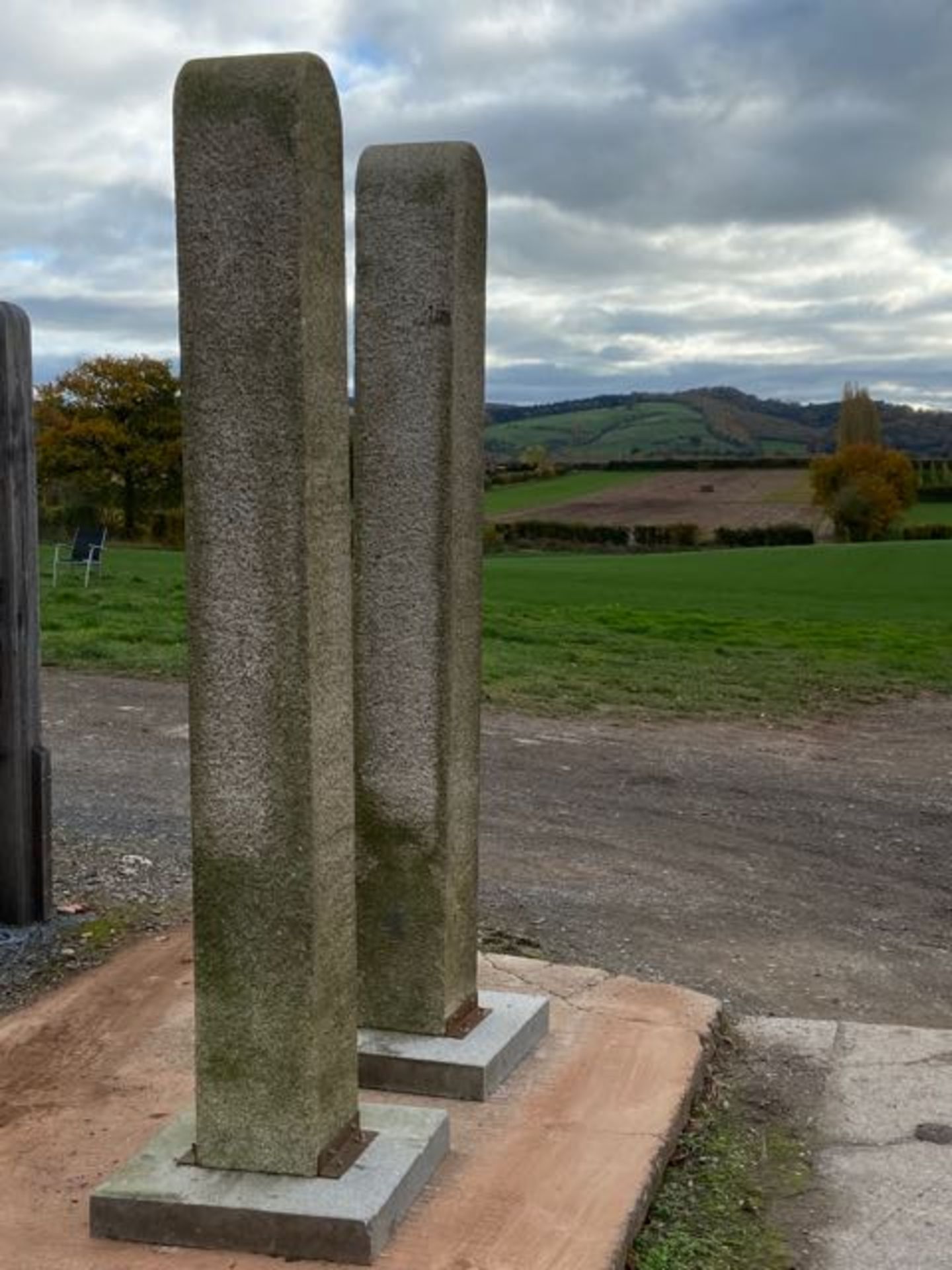Pair of ex-display stone piers in granite, 300mm square, 2500mm high plus base - Image 9 of 9