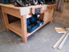 Timber Constructed workbench (2.1m x 1100m), including Record vice