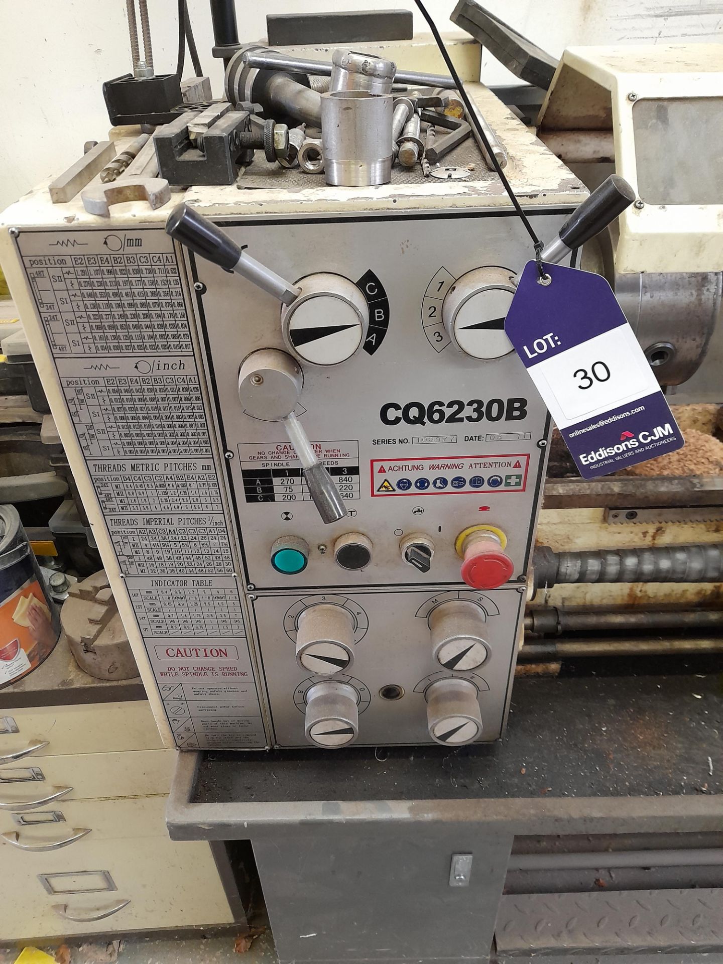 Axminster SIEG CQ6230 B/910 Metal Turning Lathe (Serial Number 108077, 2011), with Sino SDS6-2V - Image 5 of 6