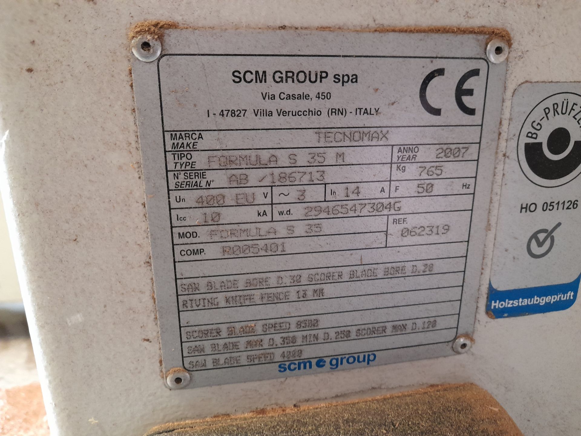 SCM Formula S 35 Dimension/Panel Saw (Serial Number AB/186713, 2007), with assortment of - Image 5 of 5