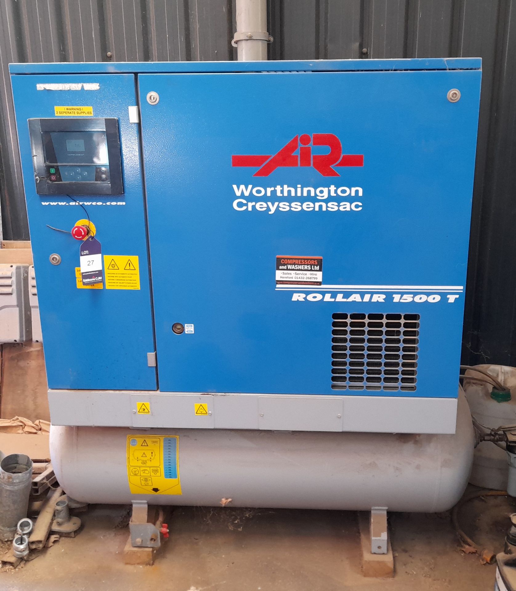 Worthington Creyssensac Rollair 1500T Packaged Compressor (2017), with horizontal air receiver, 60