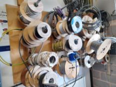 Large quantity of various electric cabling, to wall