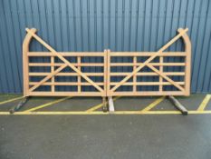 Pair of five bar 'Hook' gates in Iroko. Each gate leaf sixe approx 2030mm wide by 1060mm high