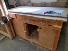 Timber Constructed workbench (2.1m x 1050m), including Record vice
