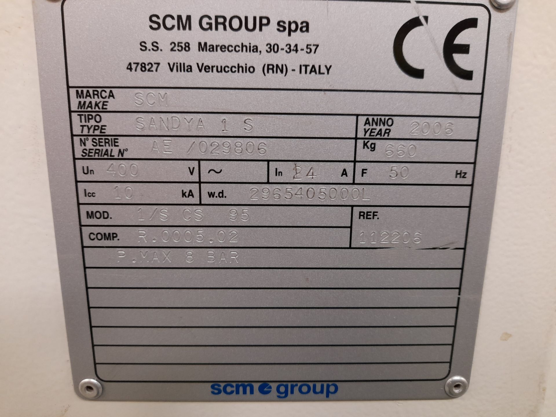 SCM Sandya 1 S Belt Sander (Serial Number AE/029806, 2006), 950mm width belt - Image 7 of 7