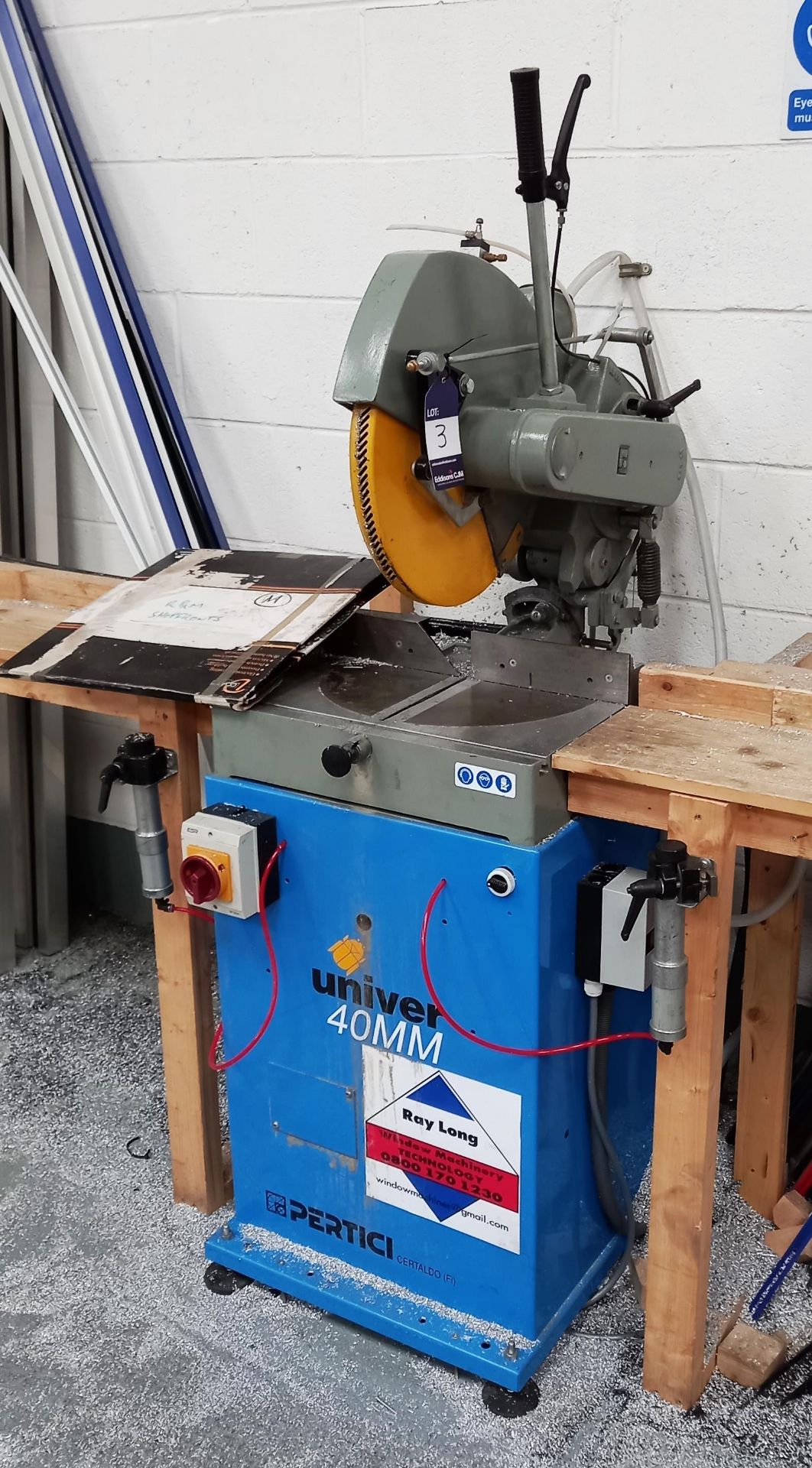 Pertici Univer 40mm model 12S138 Mitre Saw, 121kg, 3 phase (work bench and spare blade included)
