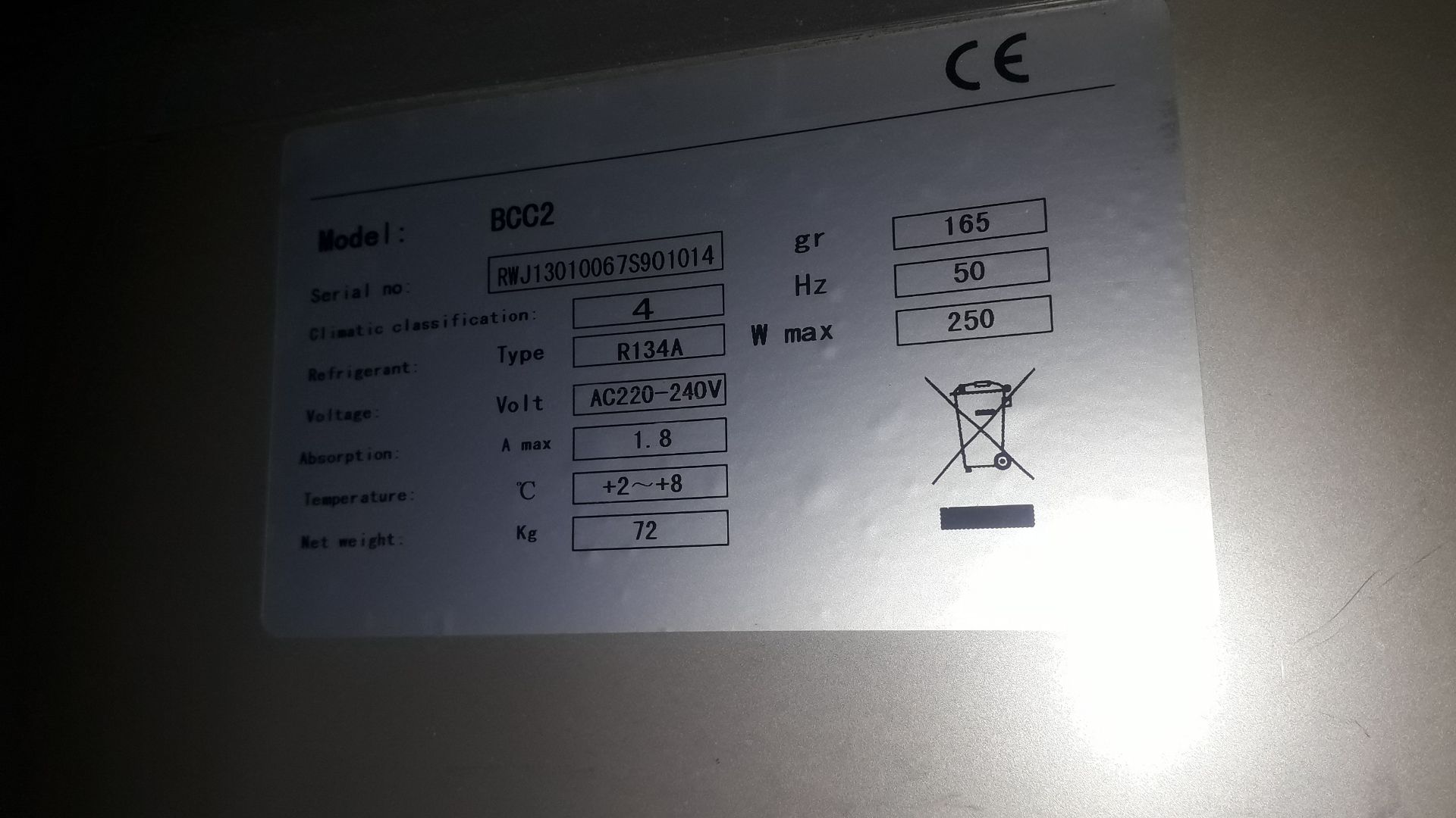 Blizzard BCC2 Stainless Steel Double Door 240Ltr Counter Refrigerator Serial Number - Image 3 of 3