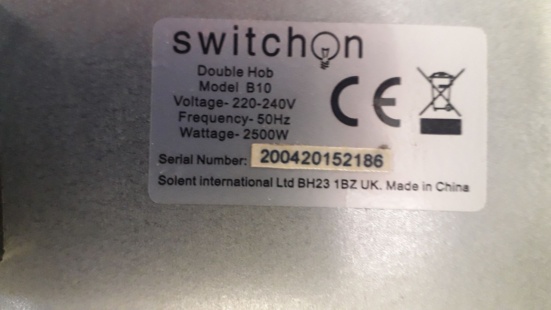 Switch-On B10 Stainless Steel Electric Countertop Double Hub Serial Number 200420152186 and George - Image 3 of 6