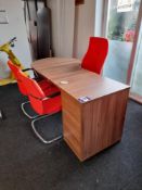 Single pedestal desk, swivel chair and 2 – arm chairs