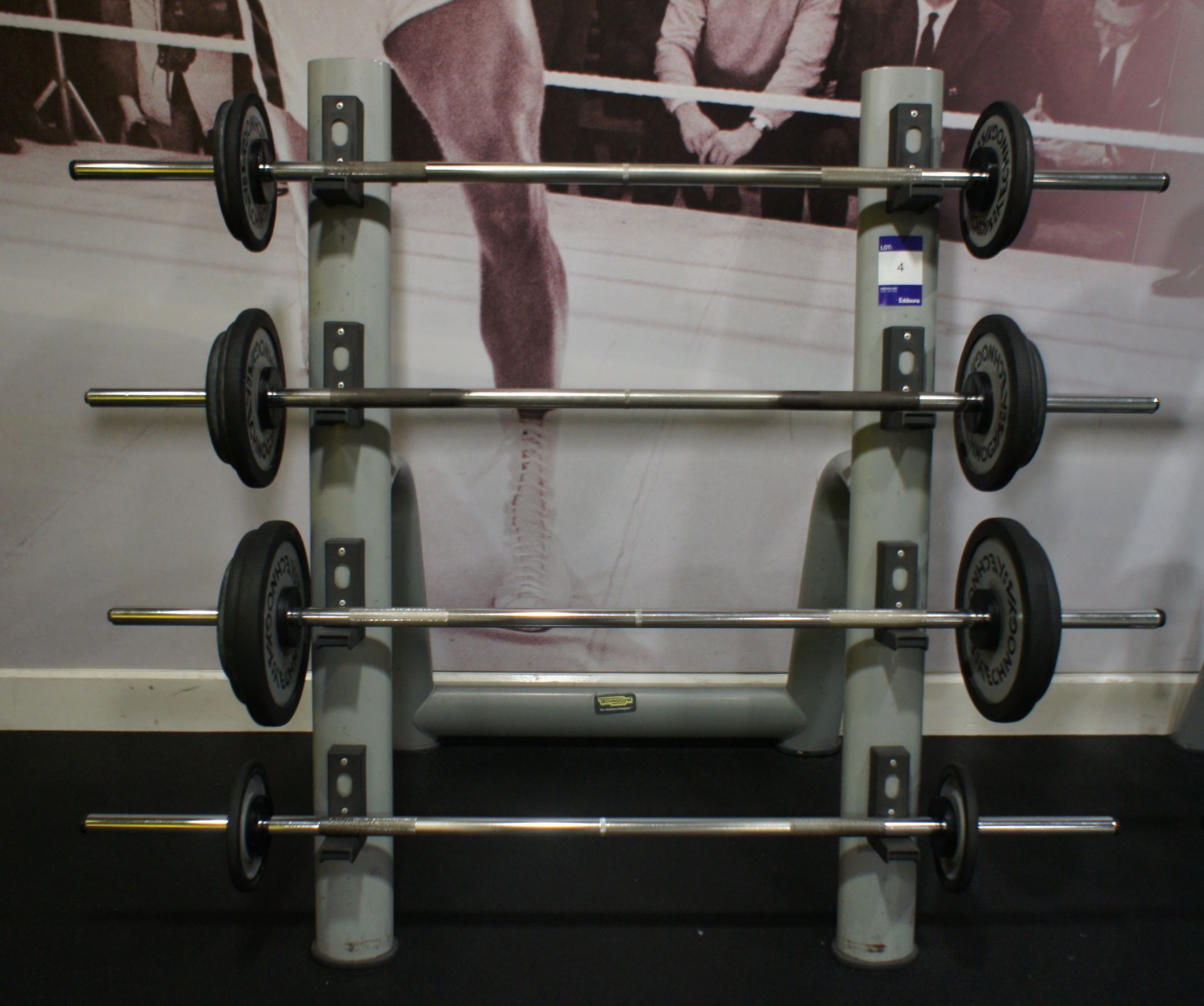 Free Weight Rack with 4 Bars and Quantity Technogym Weights - Image 2 of 3