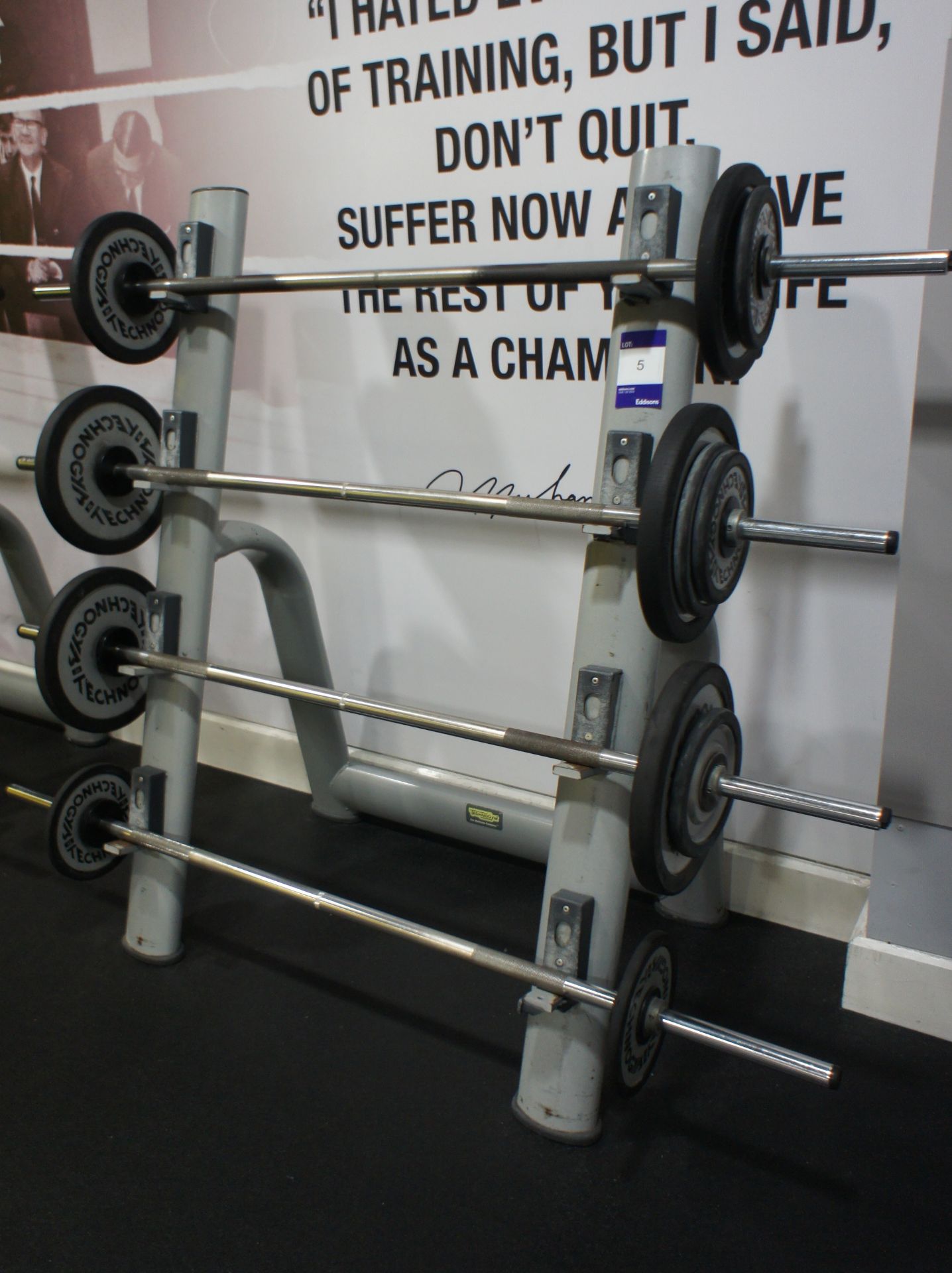 Free Weight Rack with 4 Bars and Quantity Technogym Weights - Image 3 of 4