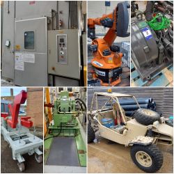 Vehicle Component Testing Equipment, KUKA Robots, Workshop Equipment, and a Dune Buggy