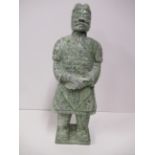 A Large, Heavy 'Jade Green' Stone figure of a Chinese Warrior (75cm tall) Approx.37Kg
