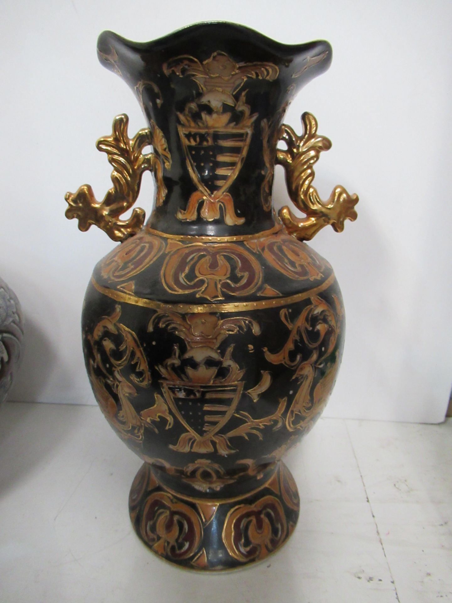 Two Chinese Black and Orange Vases together with two Urns (27cm vase/23cm urns) - Image 5 of 15