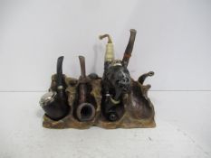 Seven Smoking Pipes including 'Polo', 'Bruyere Garanite' and Meerschaum Pipes in a Pipe Holder/ Stan