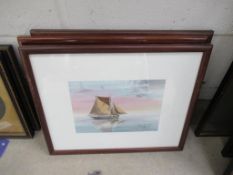 3 x Sailing Themed Water Colour Prints signed by unknown artist in Frames (largest 18cm x 13cm)