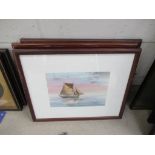 3 x Sailing Themed Water Colour Prints signed by unknown artist in Frames (largest 18cm x 13cm)