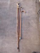 4 x Walking Sticks with carved wooden handles