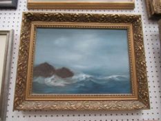 Oil on Canvas of Waves and Rocks (24.5cm x 35cm)
