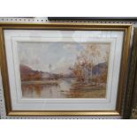 Water Colour of Woodland on Lake signed Edward Arden in Frame (40cm x 26cm)