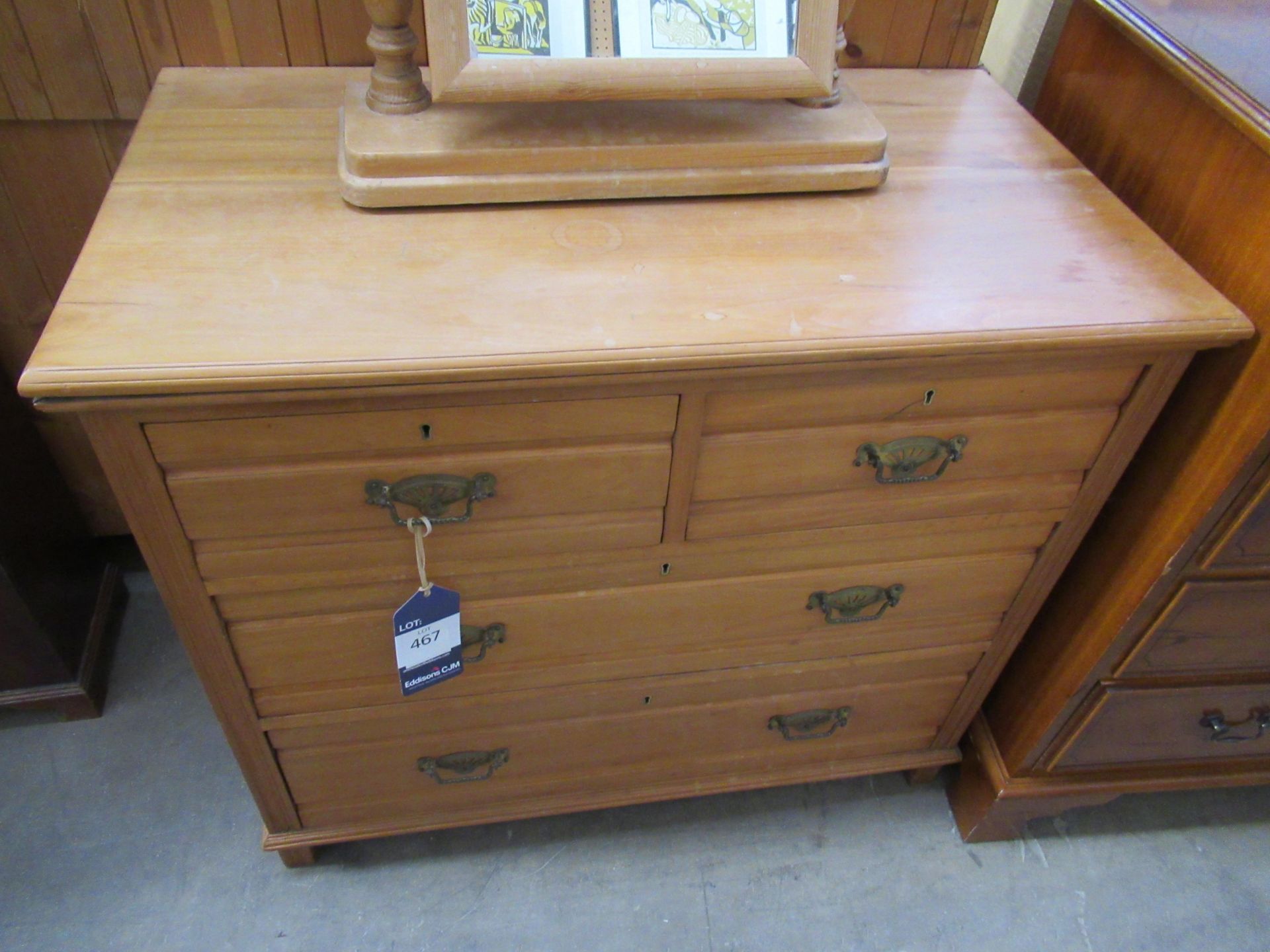 Pine Chest of Four Drawers and Pine Mirror (81cm x 92cm x 51cm)